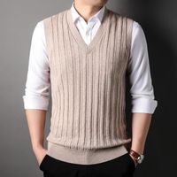 Gilet Tricot Sans Manches Homme - Débardeur Classique Col V Laine Polyester Coupe Ajustée Business Casual