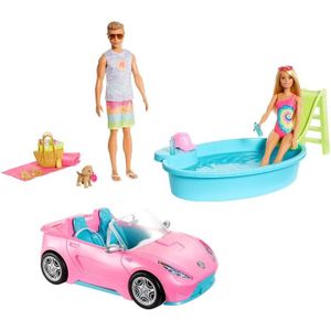 POUPON Barbie et Ken coffret voiture décapotable, piscine