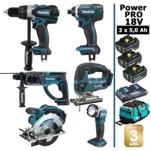 Pack de machines outil - Makita - Power PRO 6 outils 18V: Perceuse DDF458 + Perfo DHR202 + Visseuse à chocs DTD152 + Scie saute#53