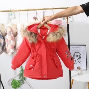 MANTEAU - CABAN Red Manteaux Trench-coat à Capuche En Fourrure Pour Fille,vêtements Chauds Pour Enfant 