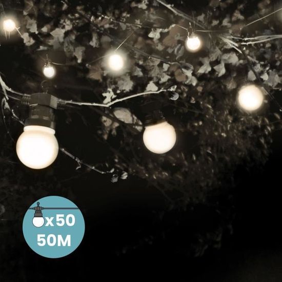 Guirlande Guinguette 50m Blanc Raccordable en Série SKYLANTERN - LED - Extérieur Terrasse Jardin