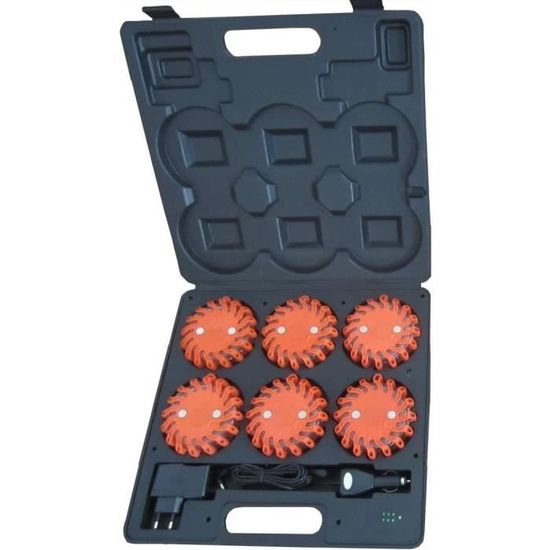 Kit De 6 Balises LED Orange D'urgence - Signalisation Magnétique Pour Panne Ou Accident - Alimenté Par Piles