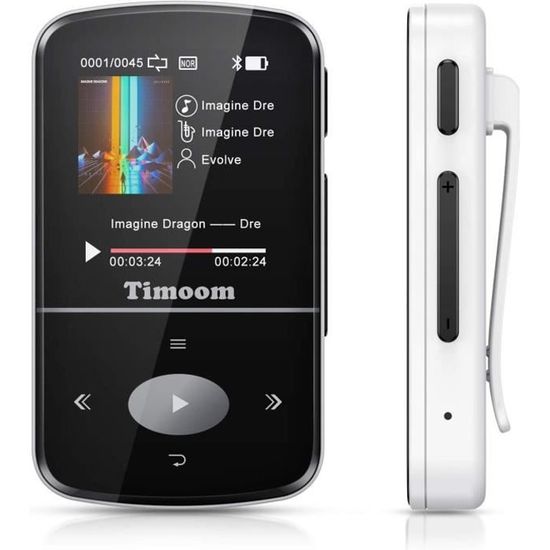 Timoom X56 Lecteur mp3, Mini Lecteur Baladeur Bluetooth Sport avec 32Go, HiFi Portable sans Perte, Radio FM, Podomètre Intelligent, 