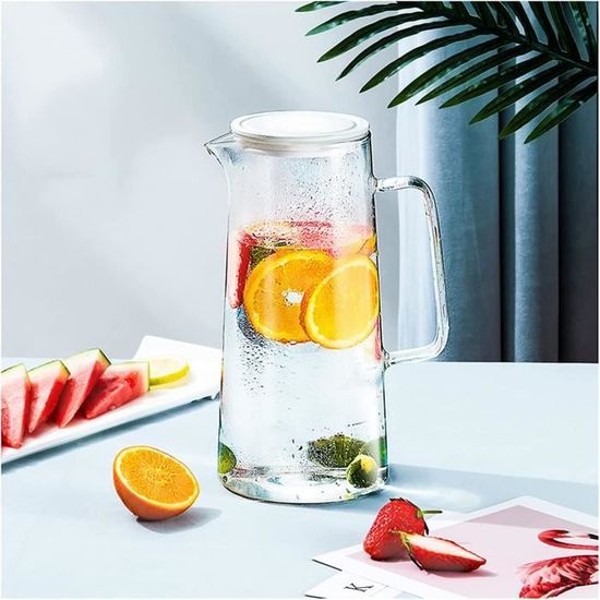Pichet En Verre Transparent Texturé Avec Perles – Idéal Pour L'eau, Le Petit-déjeuner Ou Le Brunch – Pieds Inclus