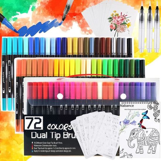 Nabance 72 Stylo Aquarelle Dual Brush Pen 1 Livre de Coloriage 3 Aqua Brush 10 Papier Aquarelle Feutres Pinceaux pour Coloriage Adulte et Enfant Dessin Bullet Journal Calligraphie Nabance 72 Stylo Aquarelle Dual Brush Pen 1 Livre de Coloriage 3 Aqua Brush 10 Papier Aquarelle Feutres Pinceaux pour Coloriage Adulte et Enfant Dessin Bullet Journal Calligraphie