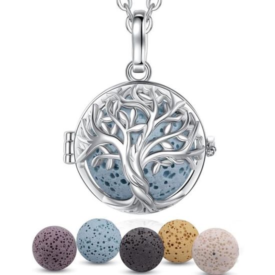 Collier Diffuseur D'Huiles Essentielles INFUSEU - Pendentif Attrape-Rêves Bohème | Plaqué Argent Avec 7 Pierres De Lave