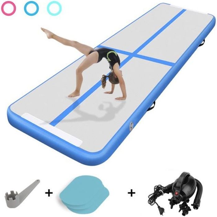 VINGO Airtrack tapis de gymnastique Air Track tapis de gym gonflable tumbling gymnastique dim. 400L x 100l x 10H cm Bleu