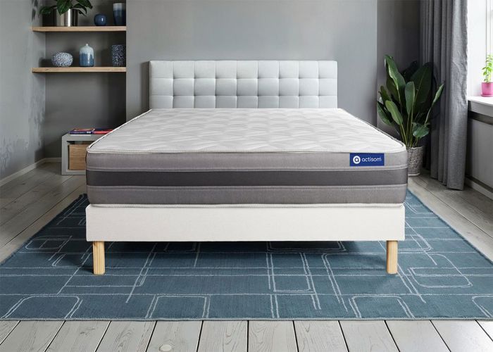 Ensemble matelas ACTILATEX RELAX Latex et mémoire de forme 160x200 cm Maxi épaisseur 5zones de confort + sommier KIT blanc 160 x