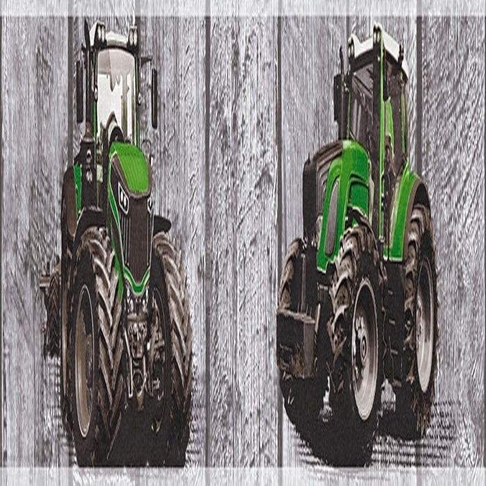A.S.Création Bordure Little Stars Bordure En Bois Optique Avec Tracteurs 5,00 M X 0,13 M Gris Vert Made IN Germany 358431 35843-1