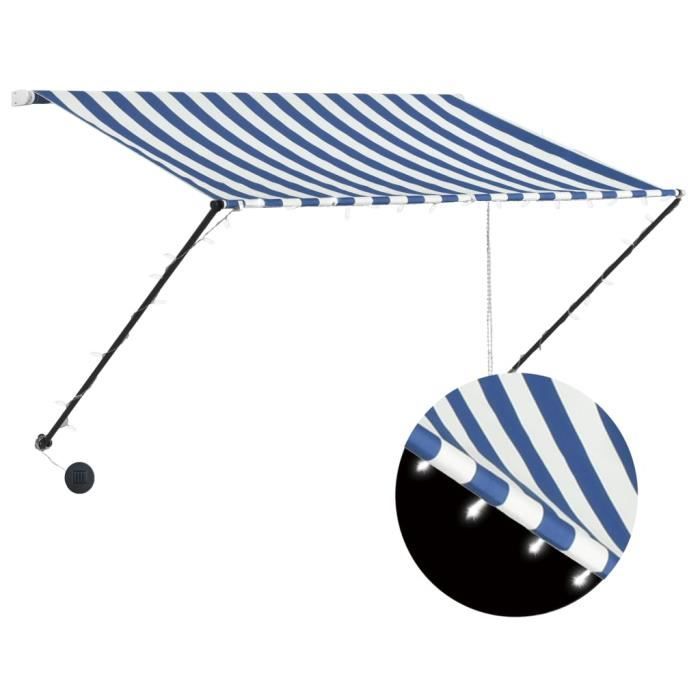 Auvent rétractable avec LED 250x150 cm Bleu et blanc -QNQ