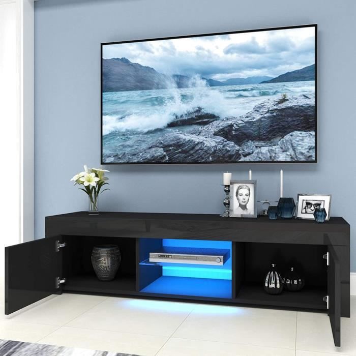 Meuble TV / Banc TV - NOUVEAU- 130 cm - Noir mat - avec LED