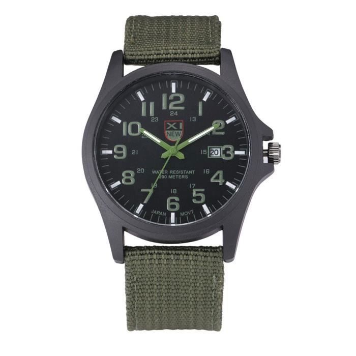 Montre Militaire Quartz Homme Sport Bracelet Tissu Date Automatique