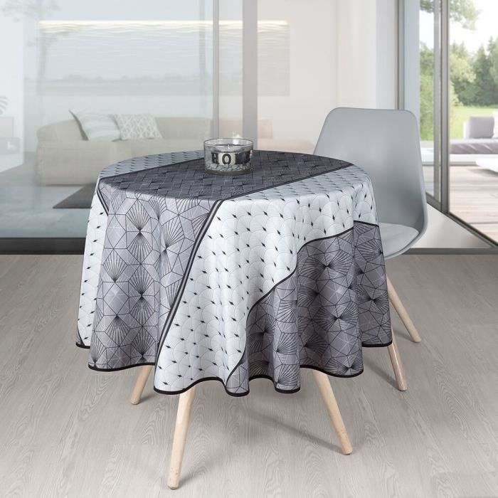 Nappe Antitache Ronde - Infroissable et 100% Polyester - Ø 160 cm - 4/6 couverts - Éventail - Gris - Intérieur ou Extérieur Ø