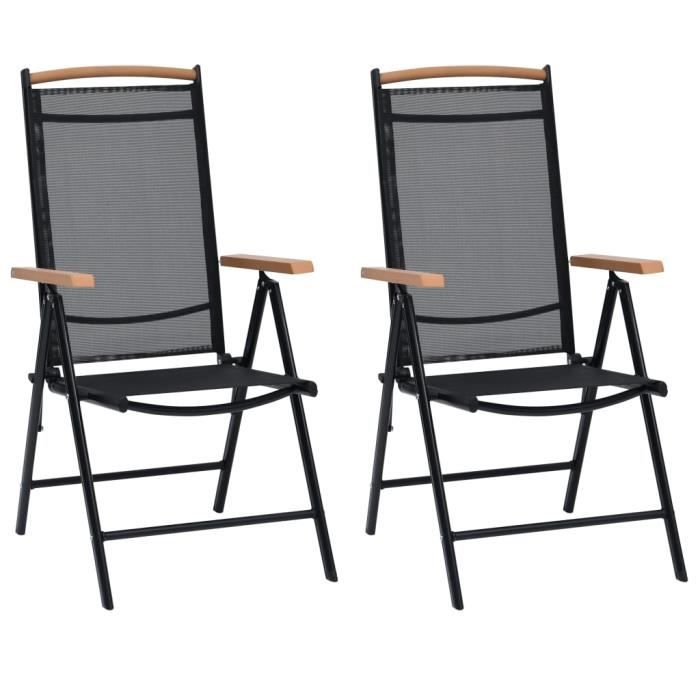 Soldes ®7783Lot de 2 Chaises pliables de jardin -Fauteuil de Jardin- Fauteuil Relax Chaises Camping Aluminium et textilène Noir