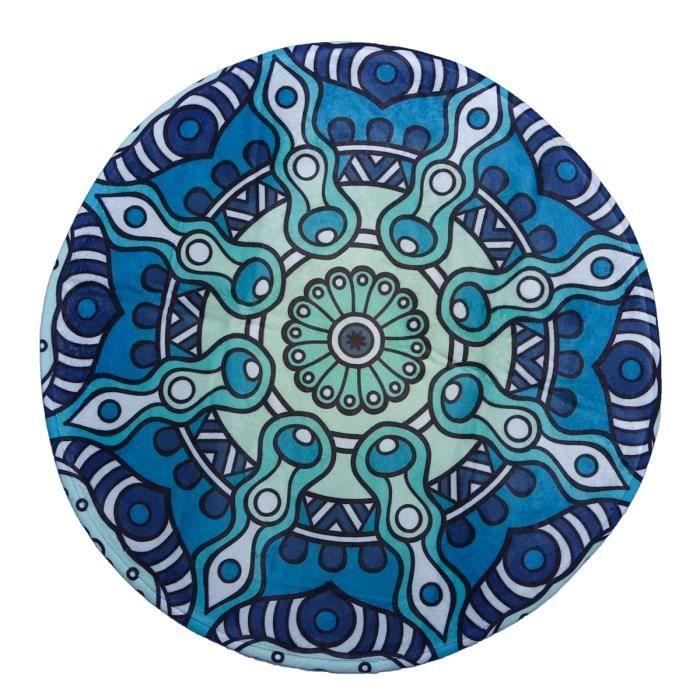 Tapis De Yoga Rond Mat Bohème Nappe Antidérapant Pour Chambre BLEU SA57823
