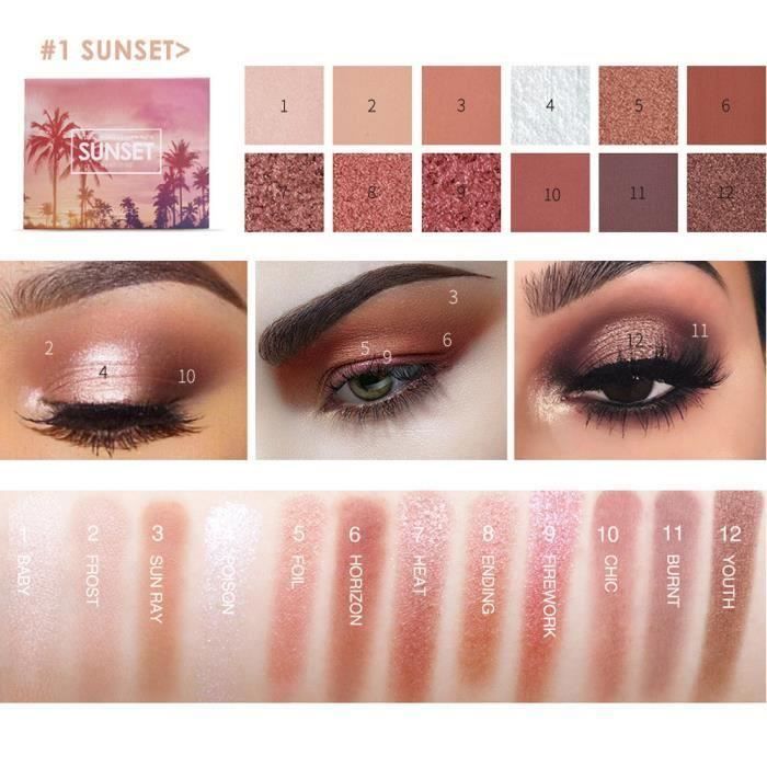 12 couleurs cosmétiques poudre Smoky fard à paupières palette pinceau de maquillage Miroir Set A G246A1