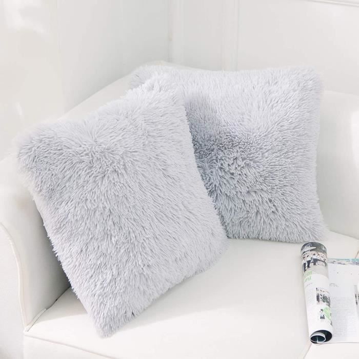 Ensemble 2 pièces de housse de coussin en fourrure artificielle 45x45cm gris, moelleux et doux housse de coussin carrée taie d',233