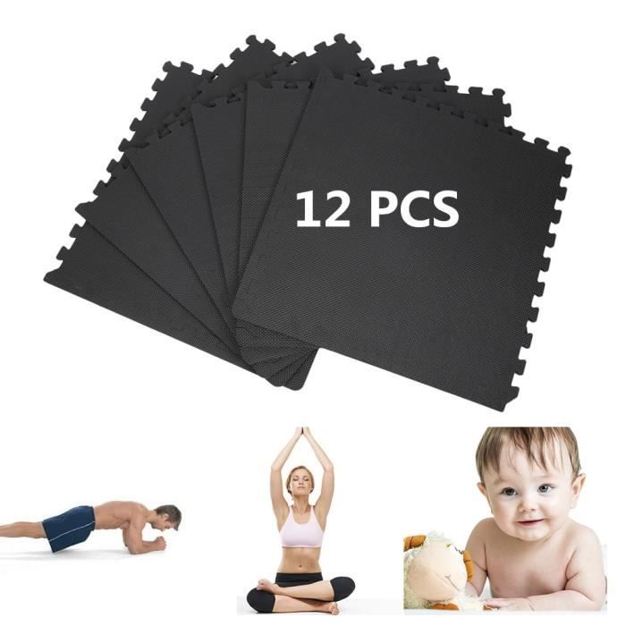 totu® 12pcs Dalles de fitness 4.76m², Tapis de garage pour proteger sol de musculation yoka, Motif croisé EVA