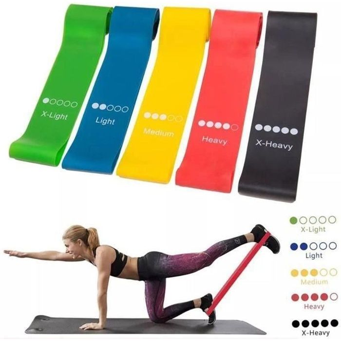 Set 5 Bande de Resistance Bande Elastique Fitness Équipement d'Exercices pour Musculation Pilates Squat Sport