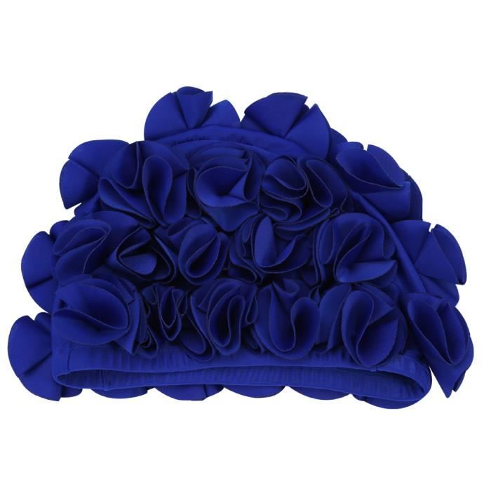 Garosa bonnet de bain rétro Femmes Enfants Fleur Forme Mode Bonnet De Bain Élastique Bonnet De Bain Cheveux Longs (Bleu)