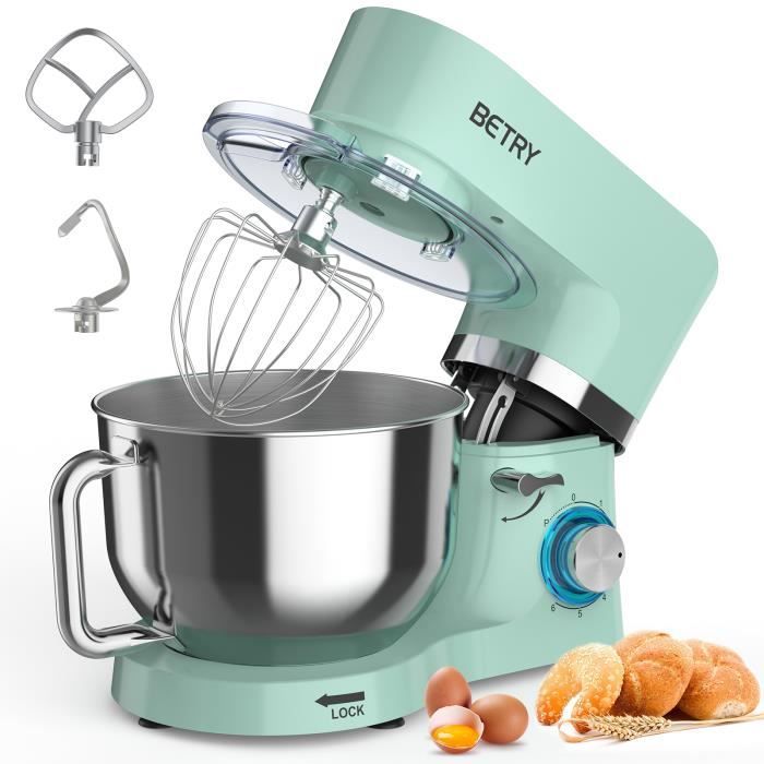 BETRY Robot Pâtissier 1500W, Robot Petrin 7 Vitesses pétrin avec Bol 7,2L, Batteur, Fouet, Crochet, Robot de cuisine