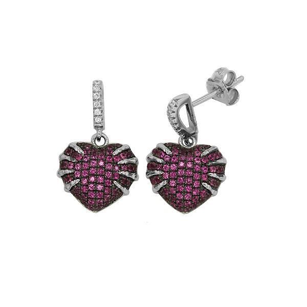 Boucles d'oreilles Coeur en Argent orné de 152 Cristaux Swarovski Cubic Zirconia Roses et Blancs