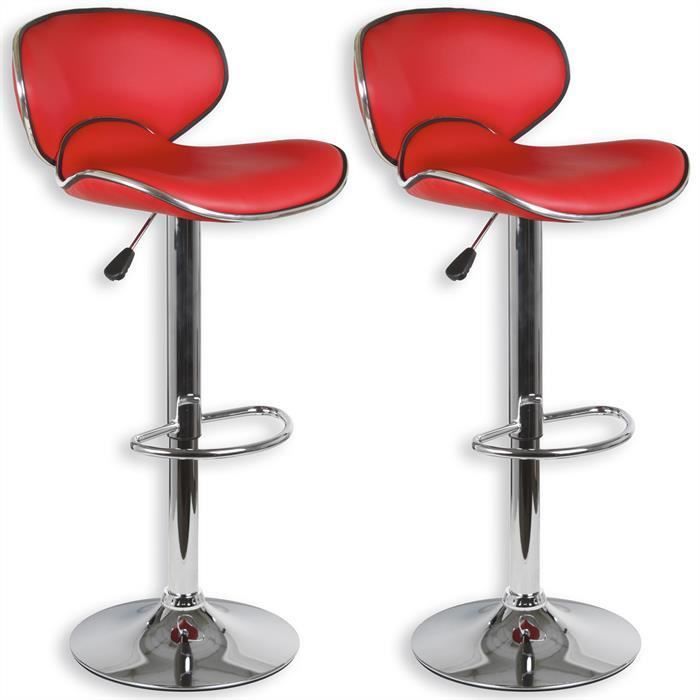 Lot de 2 tabourets de bar LOUNGE chaise haute design réglable avec dossier revêtement synthétique rouge