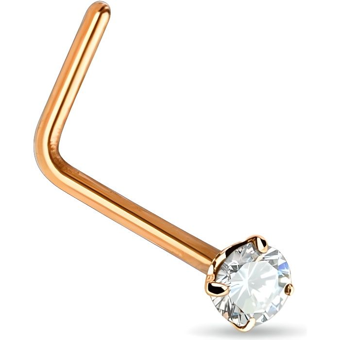 Piercing nez tige L or rose strass