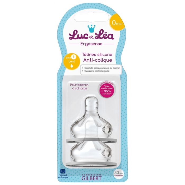Luc et Léa Tétine Silicone Anti-Colique 0m+ Débit 1 Lent Lot de 2