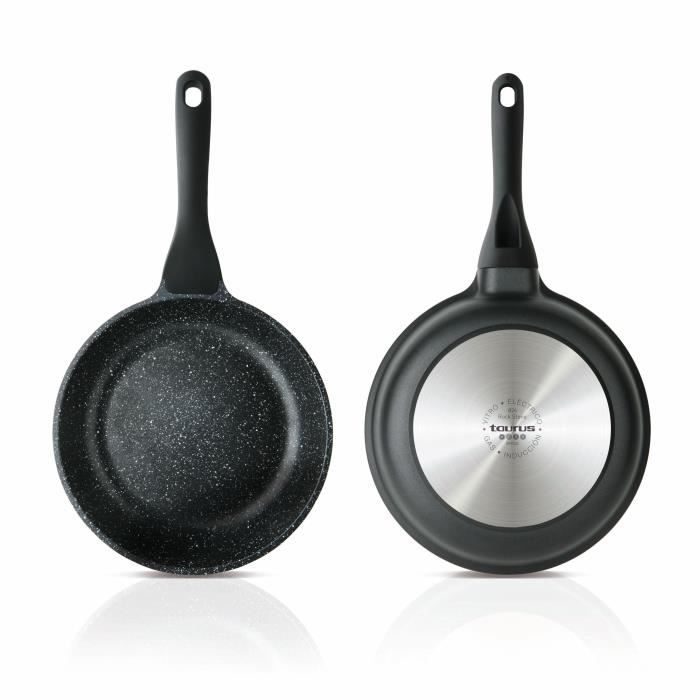 TAURUS Poêle Rock Stone en fonte d'aluminium - Ø 22 cm - Noir - Tous feux dont induction