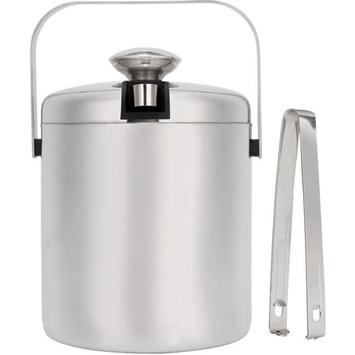 FOR Seau à Glace Isotherme Double paroi en Acier Inoxydable avec Pince à glaçons et Couvercle - 1,3 L (Argenté)