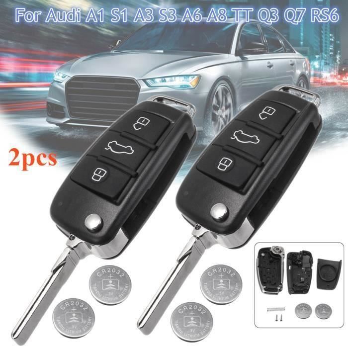 2Pcs 3-Boutons Télécommande Fob Cas Shell avec 2 Batteries Pour AUDI A1 S1 A3 S3 A6 A8 TT Q3 Q7 RS6 Di64966