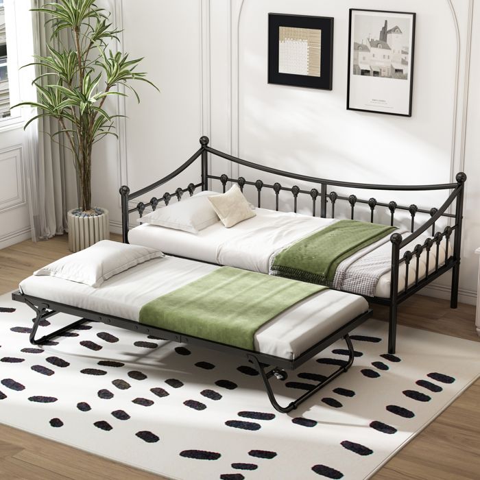 cadre de lit plateforme en métal avec lit pliant, 90/180x200cm, canapé-lit avec rangement sous le lit, parfait pour petits espaces
