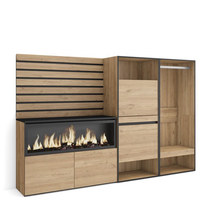 Buffet, Bahut, 227x35x145 cm, Chambre à coucher, Cheminée électrique ...