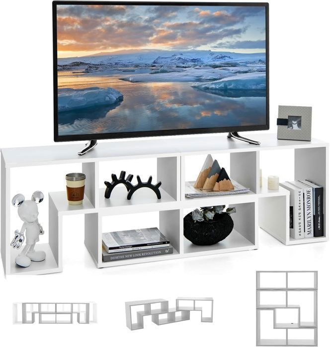 GIANTEX Meuble TV Modulaire en 3 Pcs Combiné Libre- 3 Etages avec 6 Compartiments- pour TV à 65- 134-180x 30x 43 cm-Blanc
