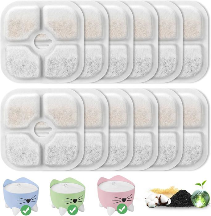 Meilleurs prix pour Filtre Fontaine Eau Chat,12PCS filtres pour Fontaine à Eau Chat,Filtre de Remplacement avec Résine et Charbon Actif 2,5l