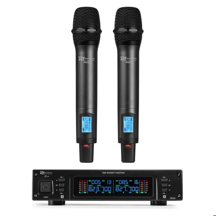 Power Dynamics PD220 - Système de Microphones Sans Fil UHF True Diversity 2 Micros et 1 Récepteur - 2x80 Canaux