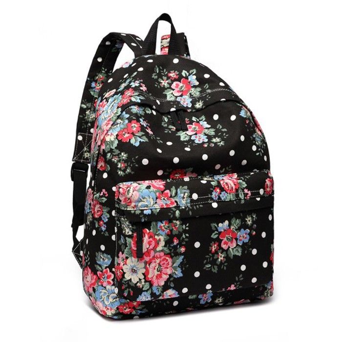 Sac à Dos - Fleur à Pois - 38x35x17 cm - Noir - Léger solide et durable