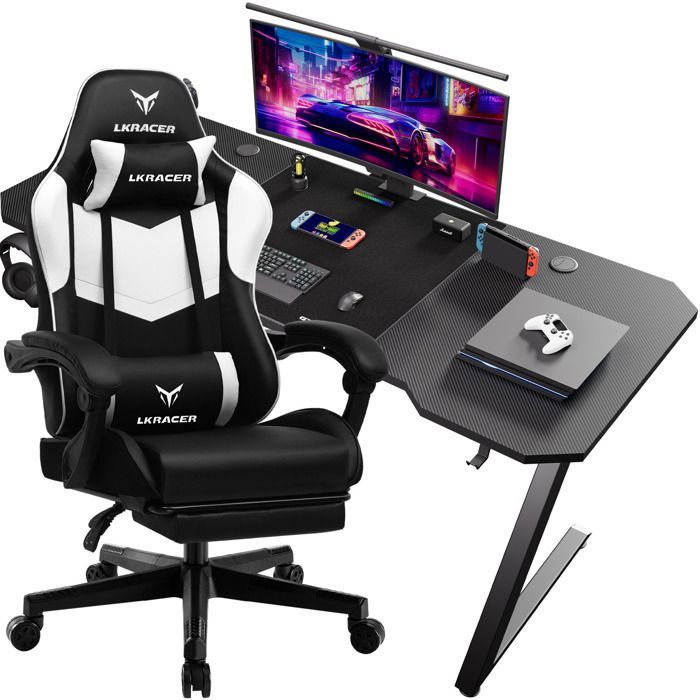 Chaise Gaming+Bureau de Gaming Fauteuil Gamer avec soutien lombaire Pour le bureau et le chambre