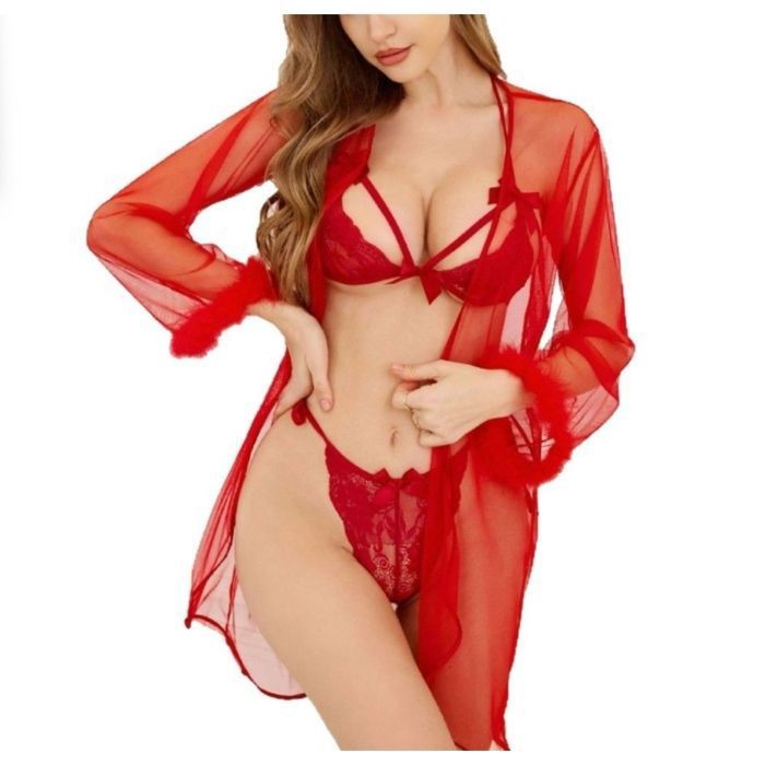 Chemise De Nuit Femme Sexy Dentelle Transparente Avec G-String - Tuopuda Lingerie Érotique