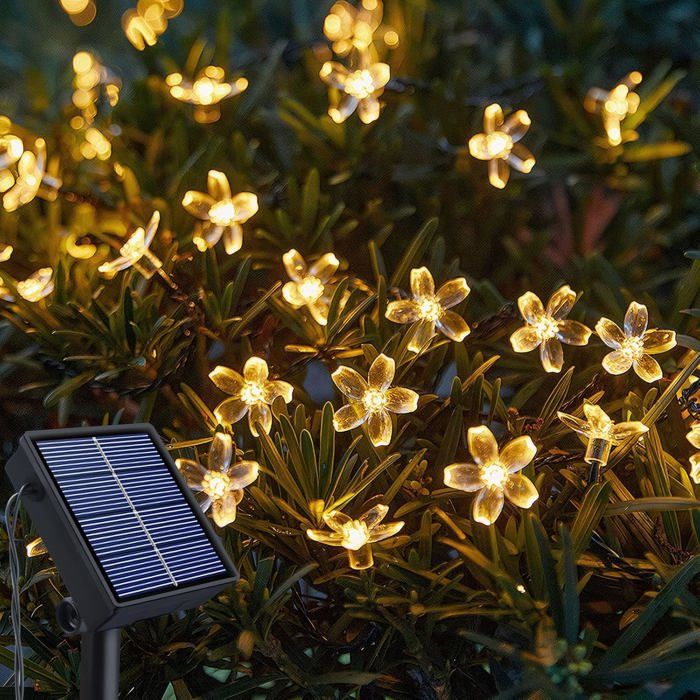 Lumineuse Exterieur Solaire - 12M 100LED - Fleurs de Cerisier Lumières - 8 Modes Étanche Lampe Solaire Exterieur pour Jardin