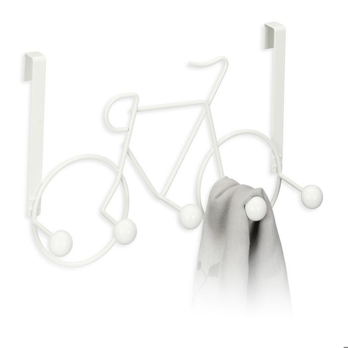 Relaxdays Porte-manteau vélo 5 crochets pour vestes sacs à main patères murales MDF & acier blanc