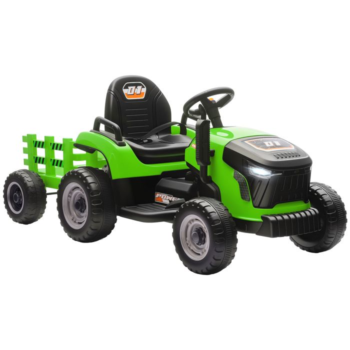 AIYAPLAY Tracteur &Eacute;lectrique Enfant Avec Remorque Amovible Et T&eacute;l&eacute;commande Nombreux Effets