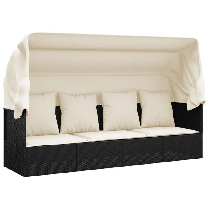 @FRENCH Lit de jardin/Chaise longue(1 personne) - TOP VENTES - Jusquà 120 kg - toit et coussins Noir Résine tressée 5328426
