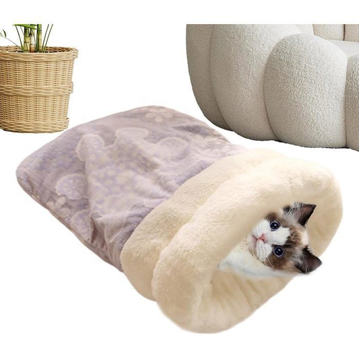 Pet Sleeping Bag Soft Plush Cat Sleeping Sack 40 x 55 cm Warm Pet Bed with Decorative Basket Design