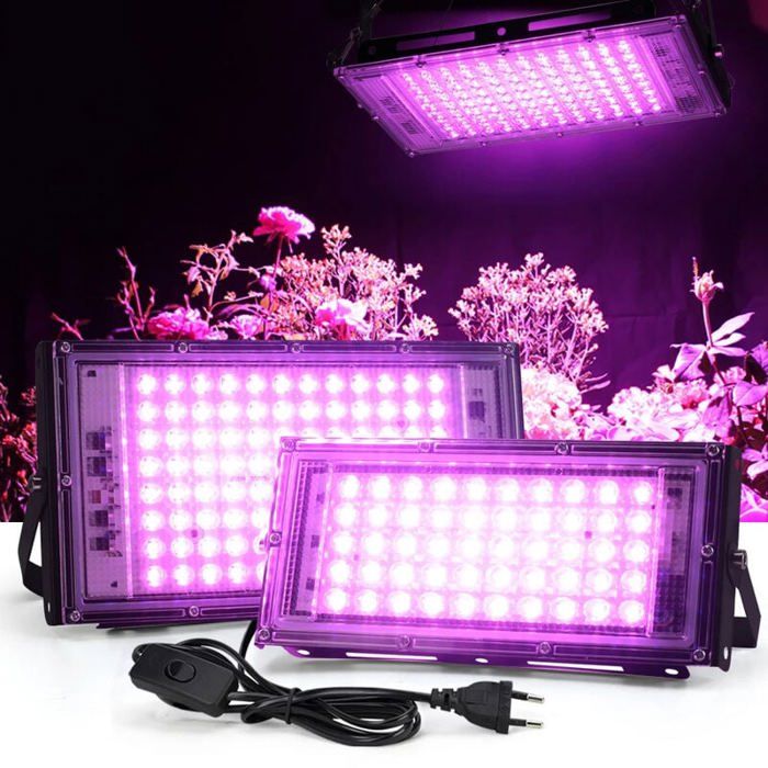 Projecteur UV LED 100W Lumière Noire IP65 Imperméable Lampe LED Ultra-violet Eclairage à Effet pour Aquarium Soirée Peinture Fl