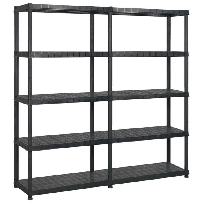 Étagère de rangement à 5 niveaux - vidaXL - Noir - 170x40x185 cm - Plastique - Poids max. 30 kg par niveau