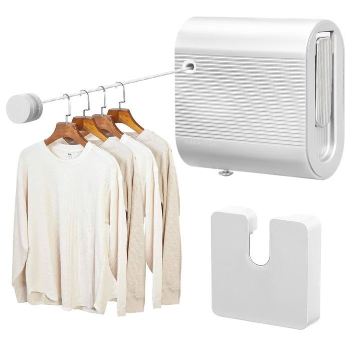 Étendoir à linge rétractable en acier inoxydable 304 4 2 m pour intérieur anti-affaissement(blanc)