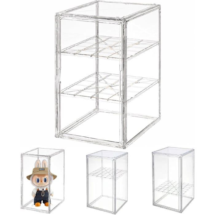 Joody Vitrine 3 étagères En Acrylique, 31,6 X 18 X 26,4 Cm, Avec Bande LED, Anti-poussière – Pour Figurines, Amiibo, Miniatures, Médailles, Souvenirs