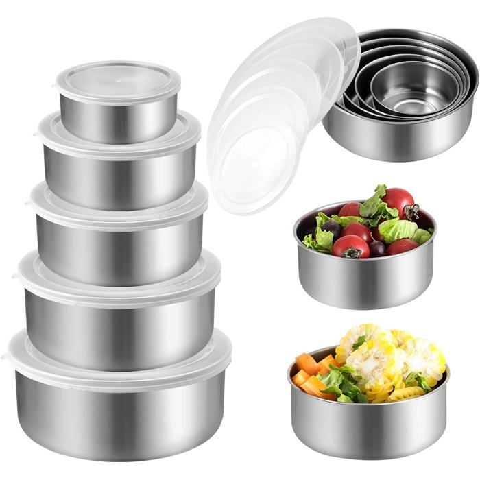 Saladier en acier inoxydable - DOK - Ensemble de 5 pièces - 280ml 450ml 730ml 1080ml 1580ml - Empilable